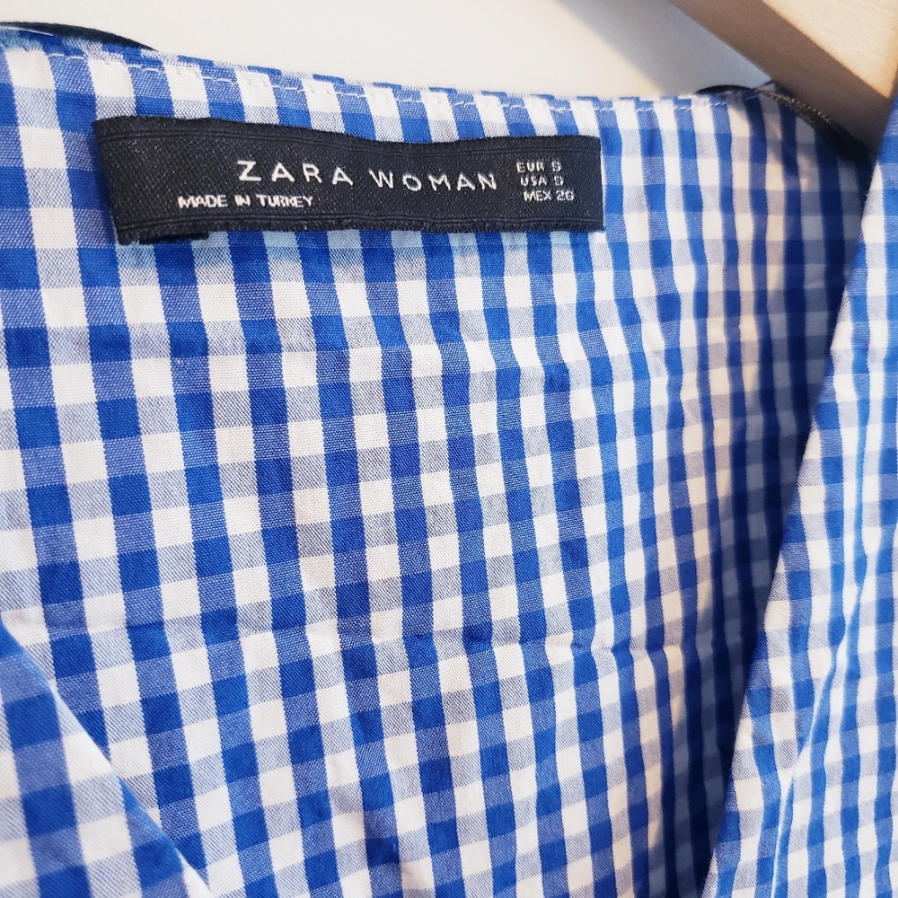 Lovely Zara Bell Sleeve Blue White Checkered Top Summer Spring V-neck Bohemian - Picture 5 of 7